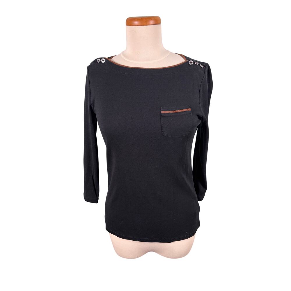 Lauren Ralph Lauren Women's Size Medium Black Long Sleeve‎ Boatneck Tops Shirt